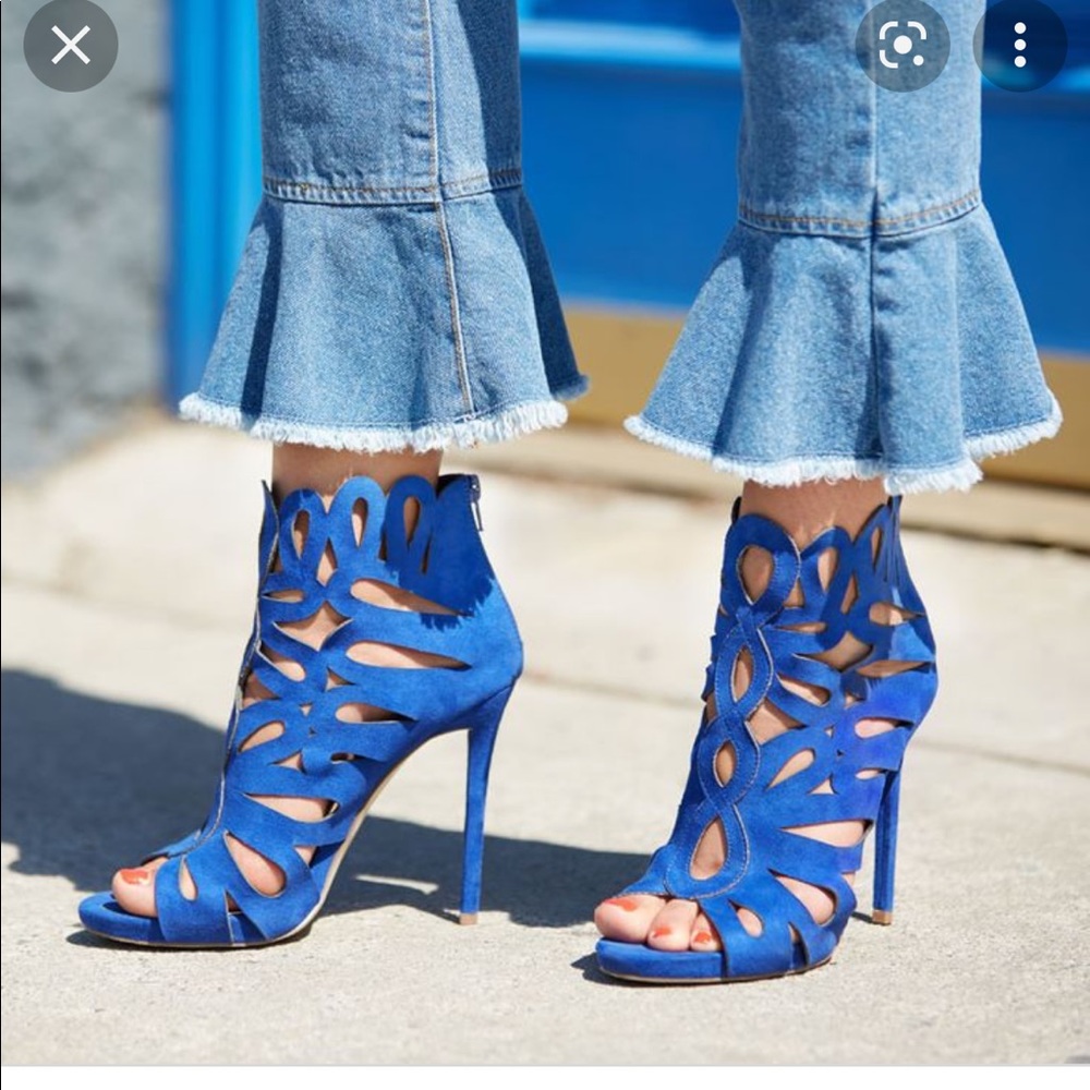 Gray Lace cut out heeled sandal heels